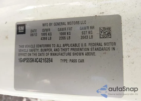 2012 Buick Verano Leather Group из США, поврежденный, VIN 1G4PS5SK4C4216284